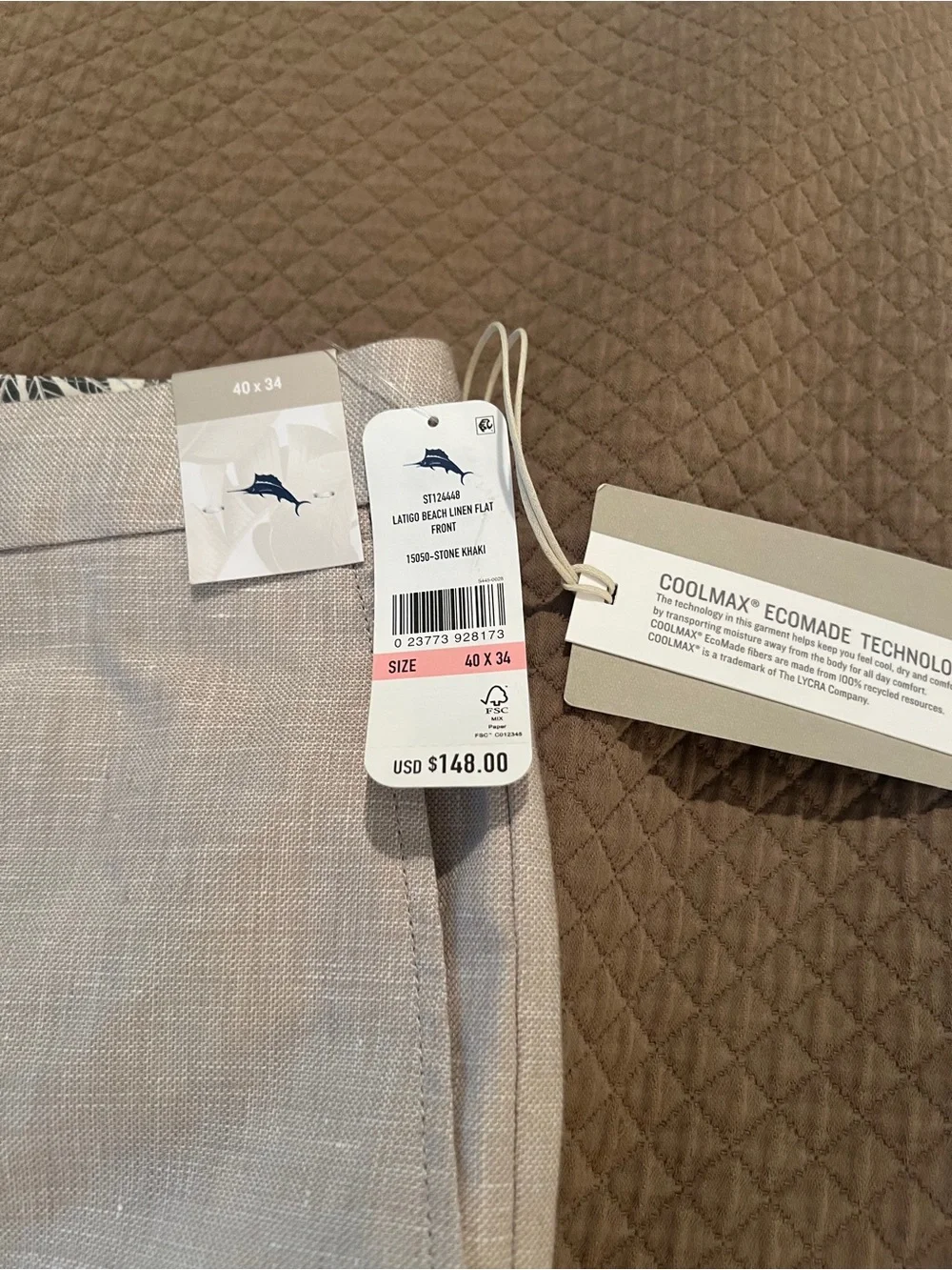 Tommy Bahama Beige Linen-Blend Chinos